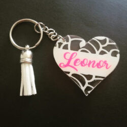 LLAVERO CORAZON BLANCO Y FUCSIA