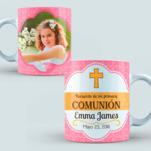 Taza Comunión color rosa y naranja