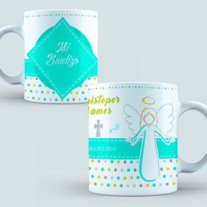 Taza Bautizo Ángel color aguamarina