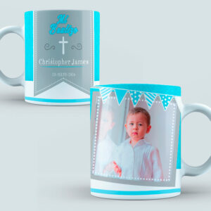 Taza Bautizo color azul y gris