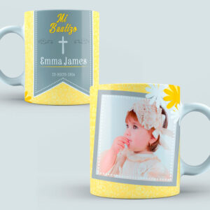 Taza Bautizo color amarillo y gris