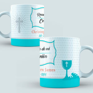 Taza Comunión color aguamarina, fondo puntitos