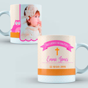 Taza Bautizo color rosa y naranja