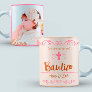 Taza Bautizo color rosa y marrón