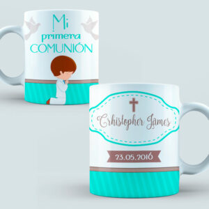 Taza Comunión color verde, marrón y blanco