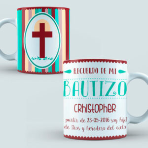 Taza Bautizo con rayas oscuras