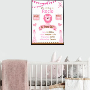 Cuadro Nacimiento niña León rosa