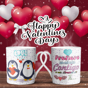 Taza San Valentín - Pingüinos - Prefiero un minuto contigo...
