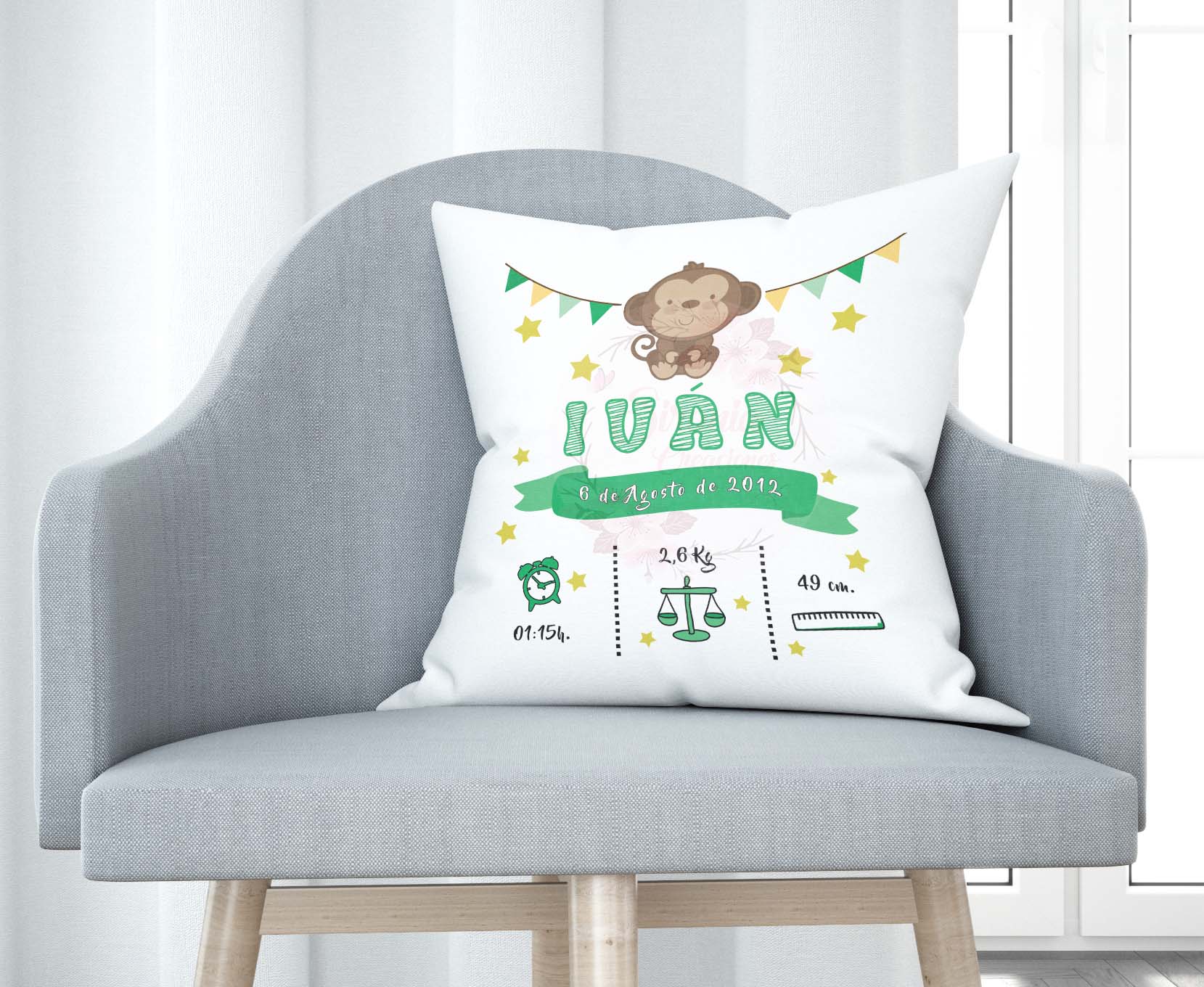 Cojín de nacimiento - Monito verde