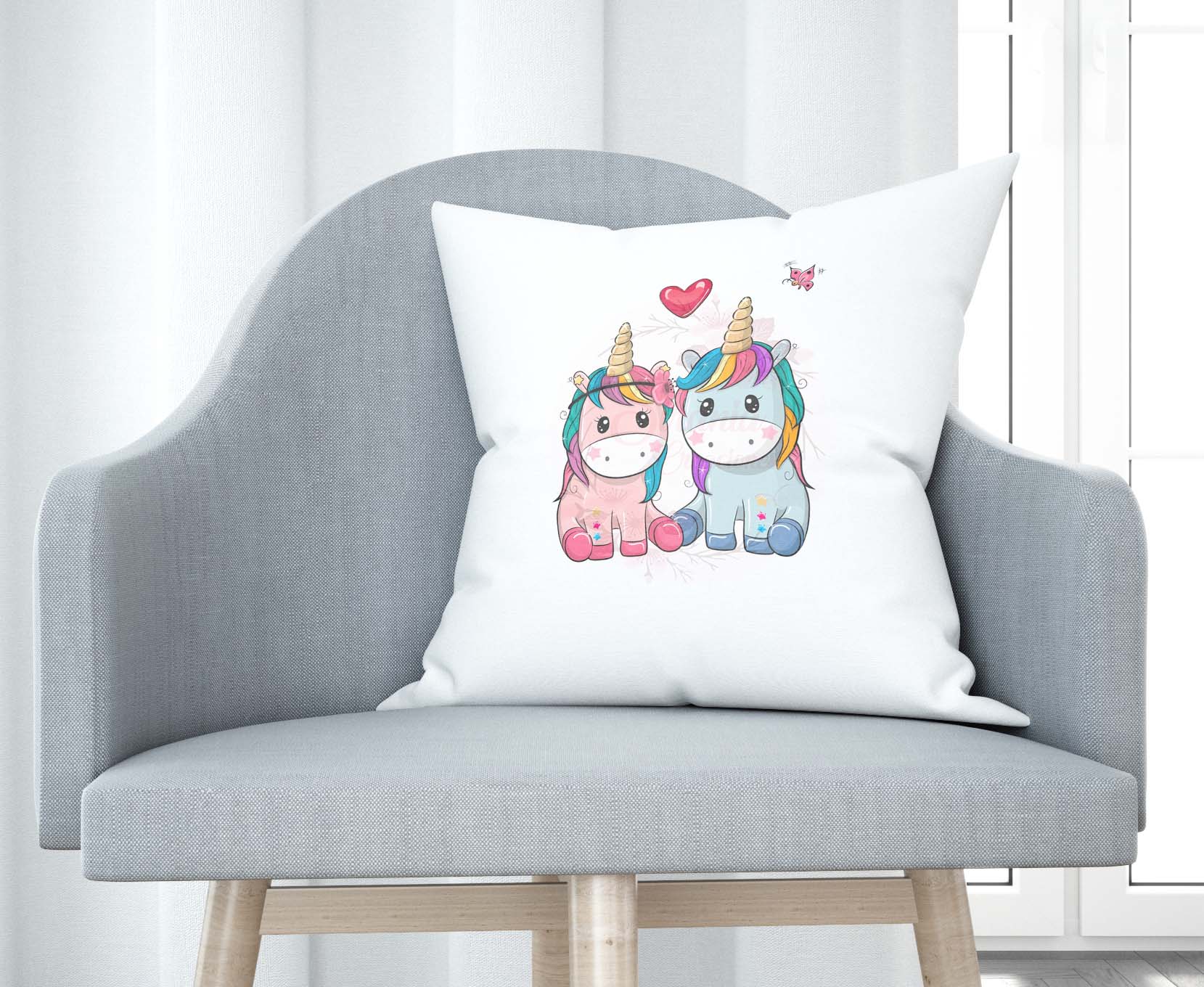 Cojín tacto algodón - Pareja de unicornios