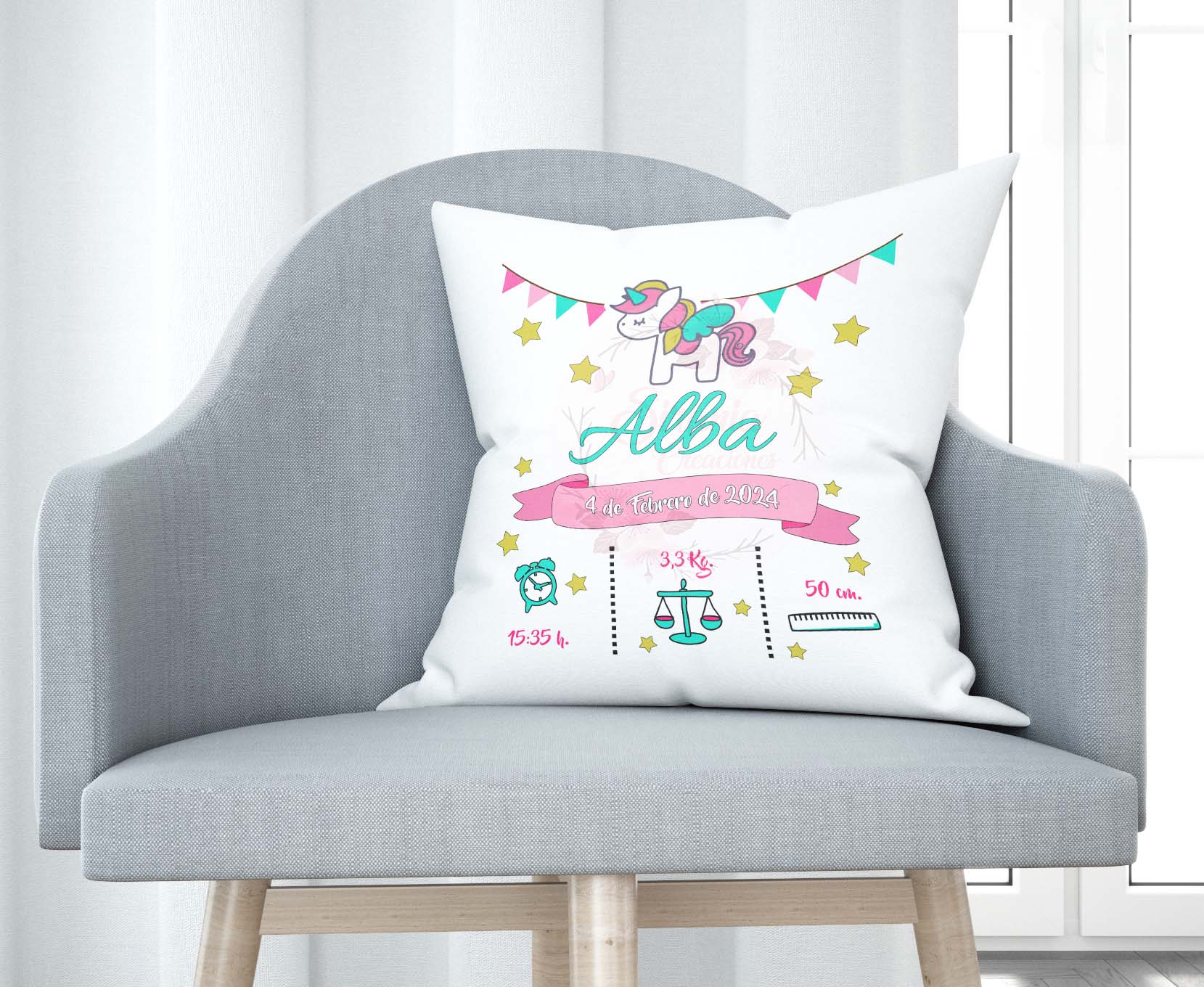 Cojín de nacimiento - Unicornio