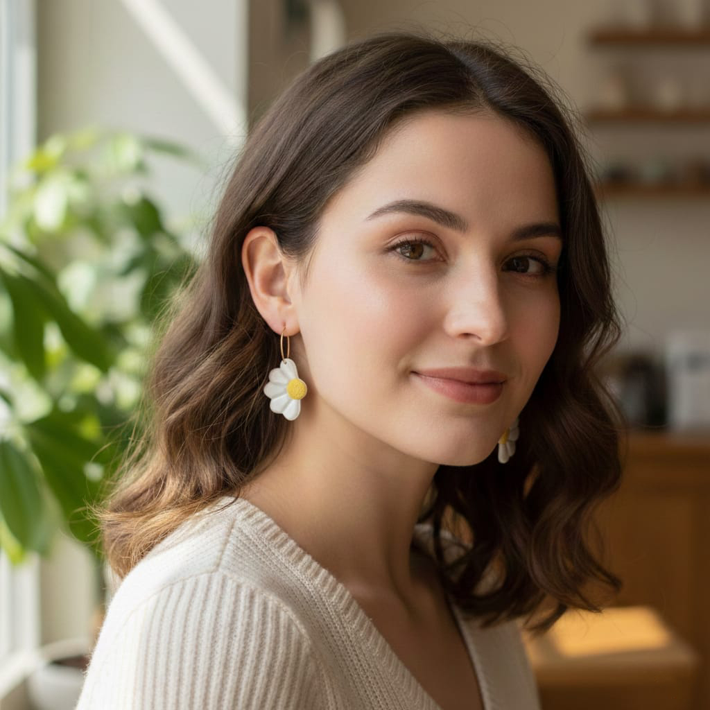 modelo pendientes Media Suerte con brillo